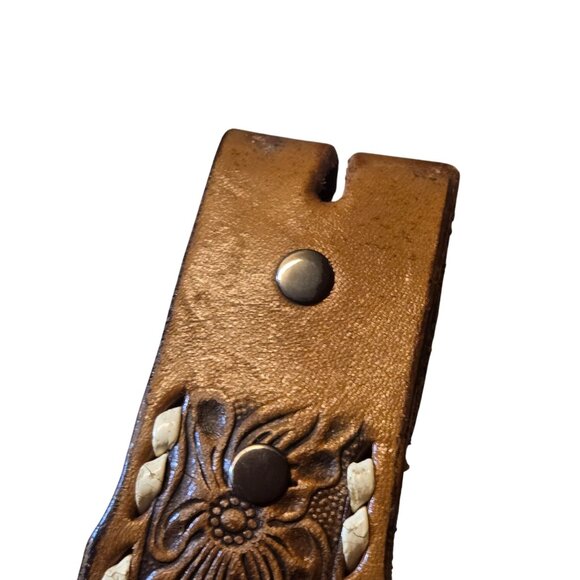 National Finals Rodeo Belt Brown Leather Justin Brand Size 32 NFR Vintage Wester - Picture 5 of 16